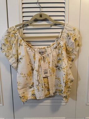 Women's Floral Peasant Top - White and Yellow